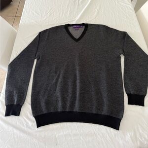 Ralph Lauren Purple Label Black/Gray Cashmere Sweater L Made in Italy